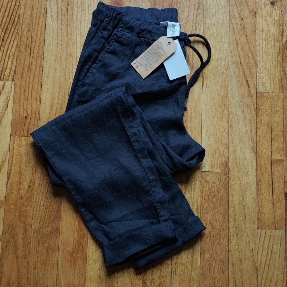 100% Linen Joggers, H&M, size 8, dark blue NWT*** NEW